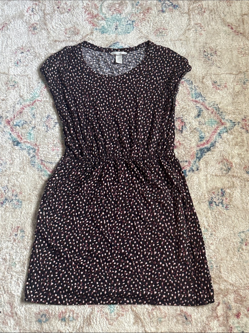 H&M Black Mini Dress with Pink Dot Floral Print